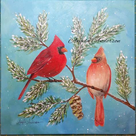 Angela Anderson Art Blog: Cardinal Acrylic Painting - Angelooney Winter ...