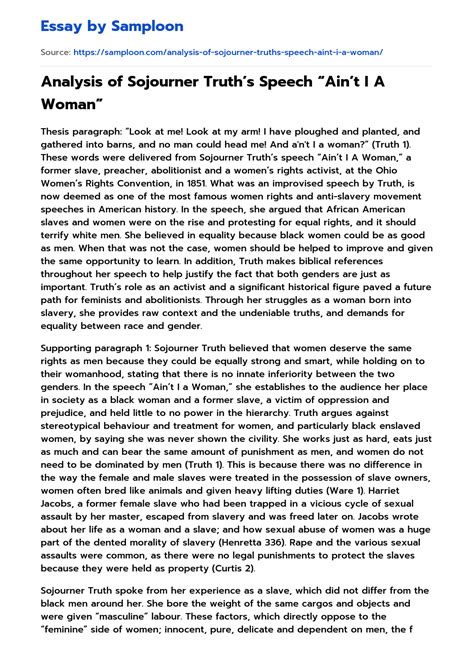 ≫ Analysis of Sojourner Truth’s Speech “Ain’t I A Woman” Free Essay ...