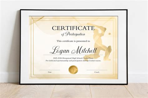 Editable Cricket Certificate Template, Printable Cricket Award for Tea ...