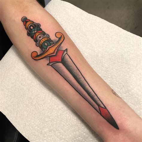 My first tattoo! American traditional dagger done by Zach at Black Moon ...