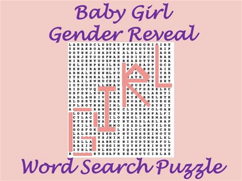 Printable Baby Girl Gender Reveal Word Search Puzzle With Answer Key - Etsy