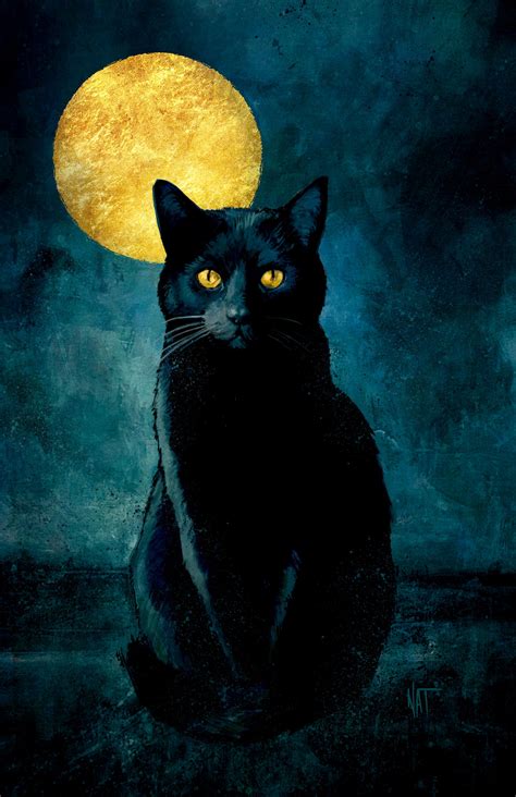 Black Cat Art Print Nat Jones 6 by 9 inch moon cat cat | Etsy