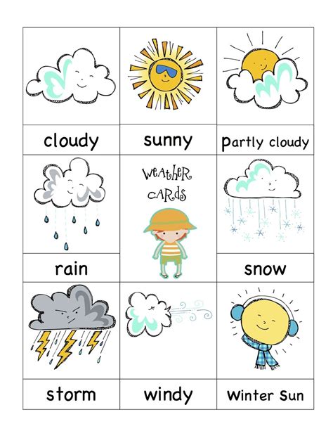 Weather Cards | Preschool | Preschool weather, Preschool weather chart ...