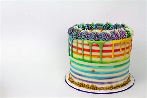 Rainbow Striped Cake With Rainbow Drip – British Girl Bakes