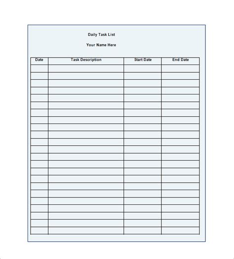 Daily Task List Template – 9+ Free Word, Excel, PDF Format Download ...