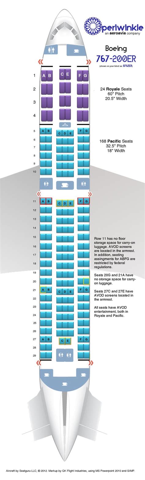 periwinkle Boeing 767-200ER Aircraft Seating Chart - AeroAvia Seat Maps ...