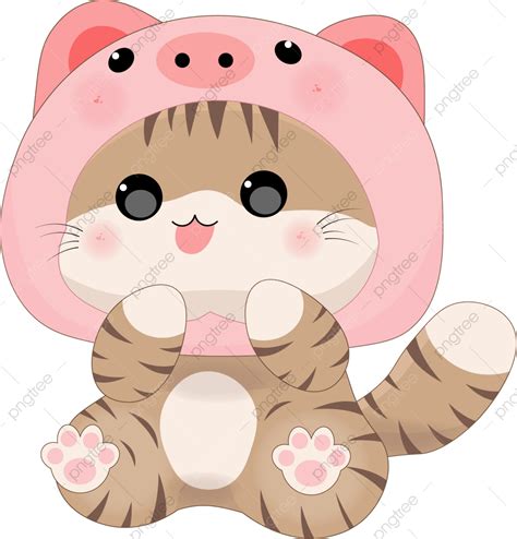 Cat Brown Cute, Cat Brown, Cat Cute, Cat Pig Hat PNG and Vector with ...