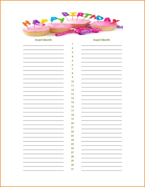 Download Microsoft Word Birthday List Template | Birthday calendar ...