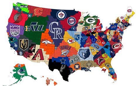 US counties by closest Big Four sports team (NFL/MLB/NBA/NHL) [OC ...