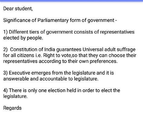 Significance of parliamentary form of government - Social Science - The ...