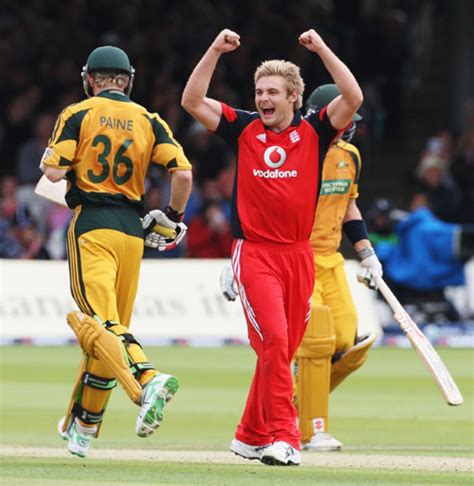 Luke Wright raises his arms in celebration of Tim Paine's wicket ...