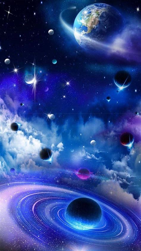 Download Galaxy Background With Falling Planets Wallpaper | Wallpapers.com