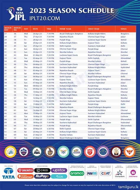 IPL 2023 Match Schedule - Time Table & Details (Download PDF)