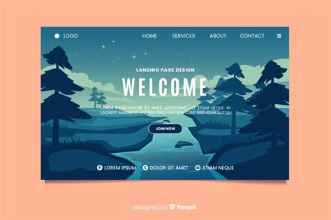 Free Vector | Welcome landing page template with landscape | Portfolio ...