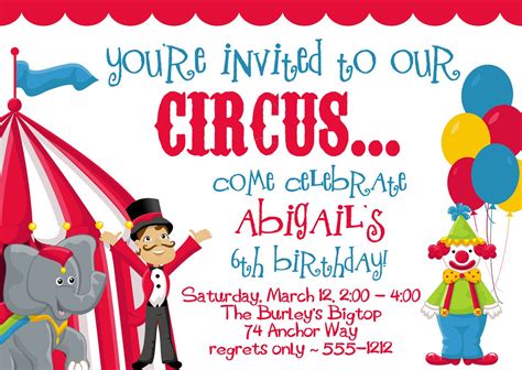 Circus Themed Birthday Party Invitations | Kids birthday party ...