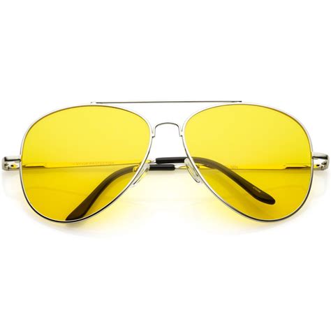 Large Classic Night Driving Aviator Sunglasse With Yellow Tinted Lens ...