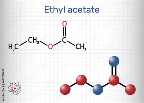 Ethyl acetate, ethyl ethanoate, C4H8O2 molecule. It is acetate ester ...