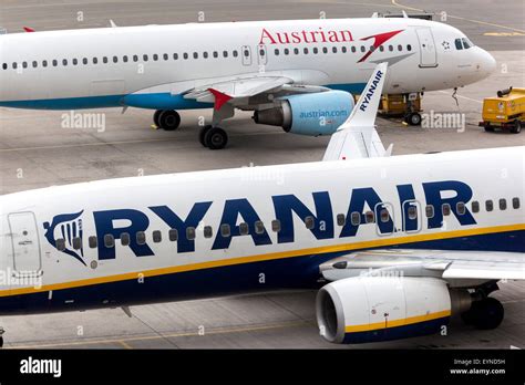 Boeing 737 Ryanair and Airbus A320 Austrian on runway , Blue Danube ...