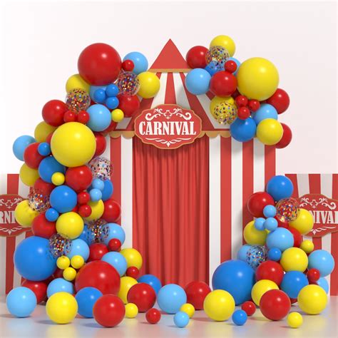 Carnival Circus Balloon Arch Garland Kit with Matte Yellow Red Blue ...