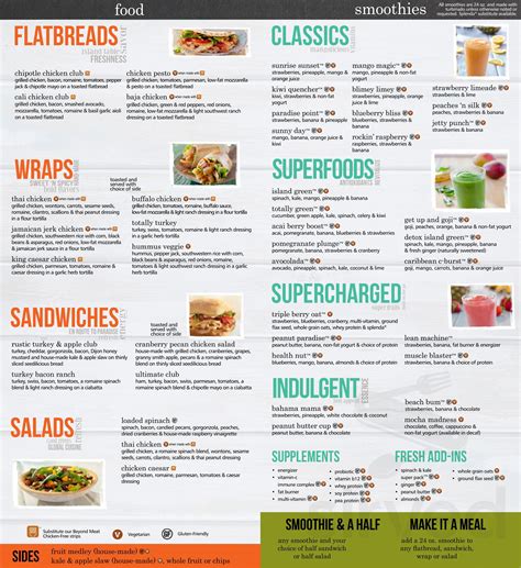 Tropical Smoothie Printable Menu