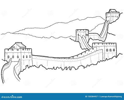 Great Wall of China, China: Vector Illustration Hand Drawn Cartoon Art ...