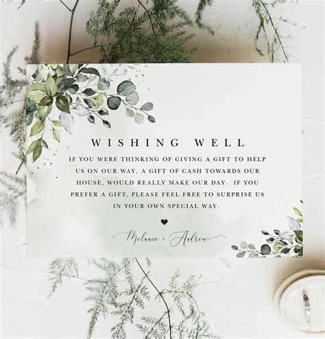 Greenery Wishing Well Card Wedding Gift Request Wishing Well Template ...