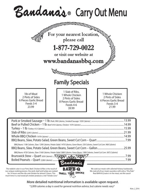 Bandanas Carryout Menu | PDF | Barbecue | Sausage