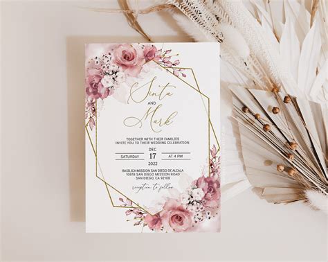 SINTA Wedding Invitation Template Dusty Rose Wedding - Etsy