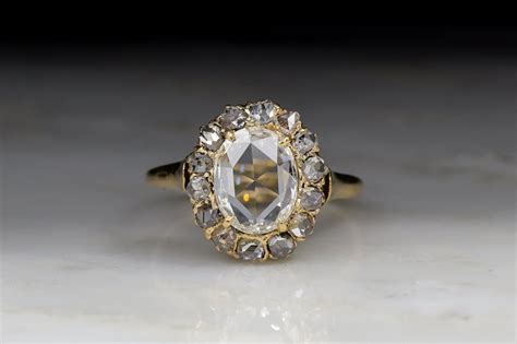 Antique Victorian Oval Rose Cut Diamond Cluster Engagement Ring ...