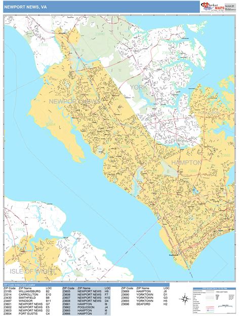 Newport News Virginia Wall Map (Basic Style) by MarketMAPS