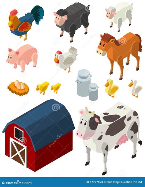 3D Design For Many Types Of Farm Animals Cartoon Vector | CartoonDealer ...