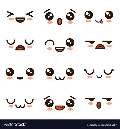 Cute faces kawaii emoji cartoon Royalty Free Vector Image