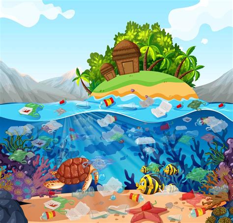 Water pollution with plastic bags in ocean 1445144 Vector Art at Vecteezy