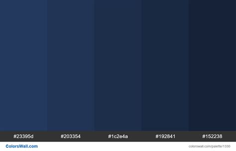 Dark blue shades colours. HEX colors #23395d, #203354, #1c2e4a, #192841 ...