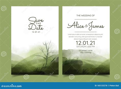 Wedding Invitation Cards with Landscape Watercolor. Vector Stock Vector ...