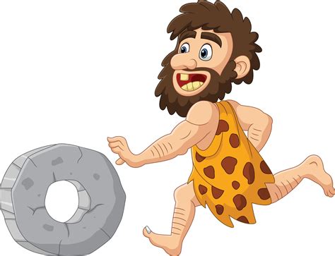 Cartoon caveman chasing stone wheel 15219640 Vector Art at Vecteezy