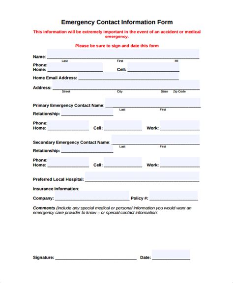 Contact Information Form Template Printable - Printable Templates Free