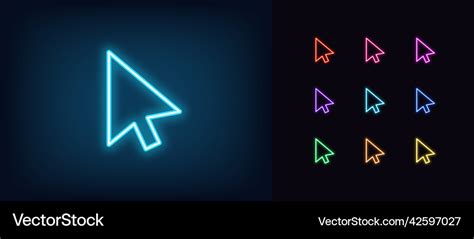 Outline neon mouse cursor icon glowing Royalty Free Vector