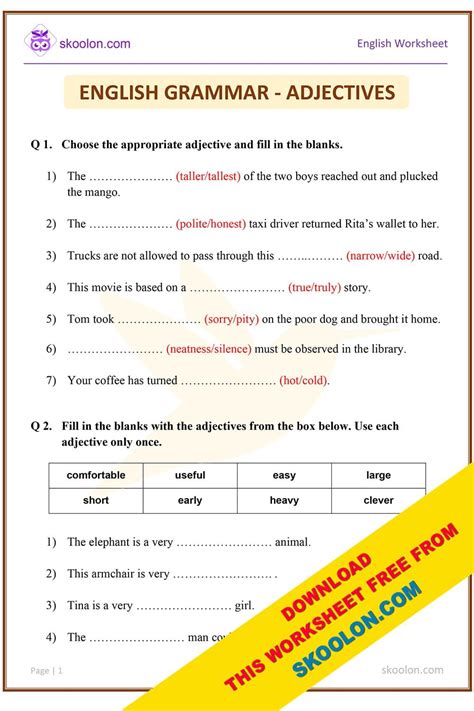 English Grammar Adjectives-12 - skoolon.com