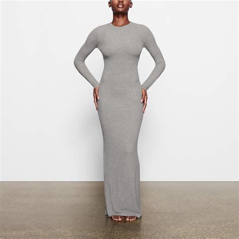 Soft Lounge Crew Neck Long Dress - Heather Grey | SKIMS