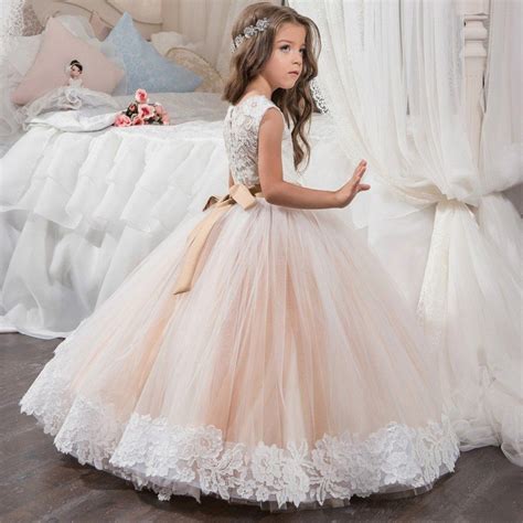 Blush Flower Girl Dresses Ball Gown White Lace Dress Sale