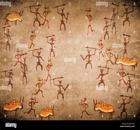 prehistoric cave painting with war scene Stock Photo: 144516115 - Alamy