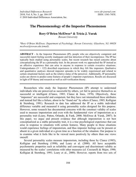 (PDF) The phenomenology of the impostor phenomenon