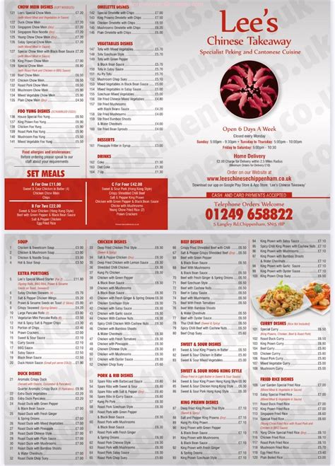 Menu at Lee's Chinese Takeaway fast food, Chippenham, 5 Langley Rd