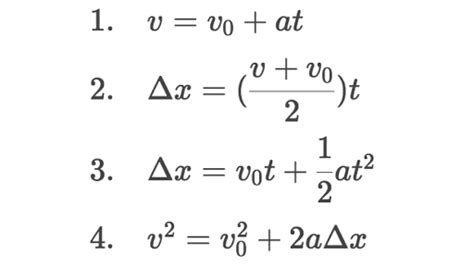 Physics Big 5 Kinematics Equations - Tessshebaylo