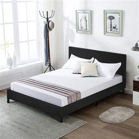 Modern Upholstered Queen Bed Frame / Deluxe Solid Platform Bed / Faux ...