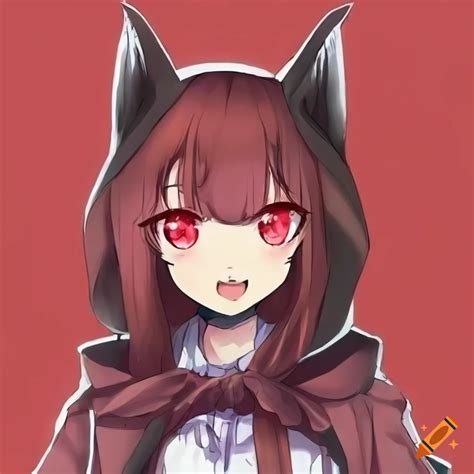 Zun-style anime wolf girl with a red hood on Craiyon