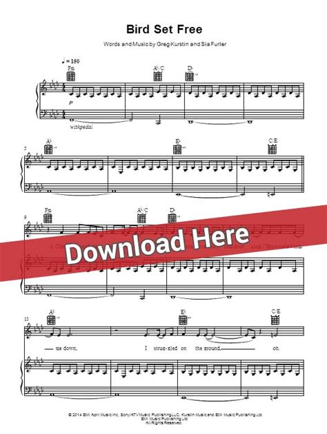 Sia Bird Set Free Sheet Music, Piano Notes, Chords Download