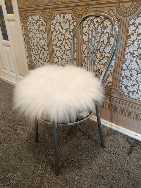 Round Chair pads Sheepskin White Gray Sheepskin stool covers | Etsy