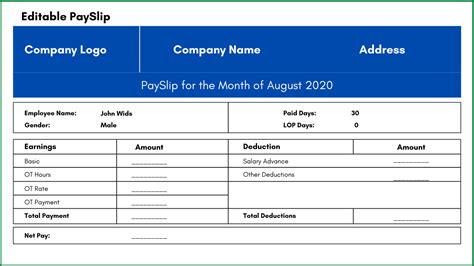 Editable Payslip Template